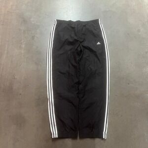 Vintage adidas men's black and white stripe baggy track pants skater lined 90s L